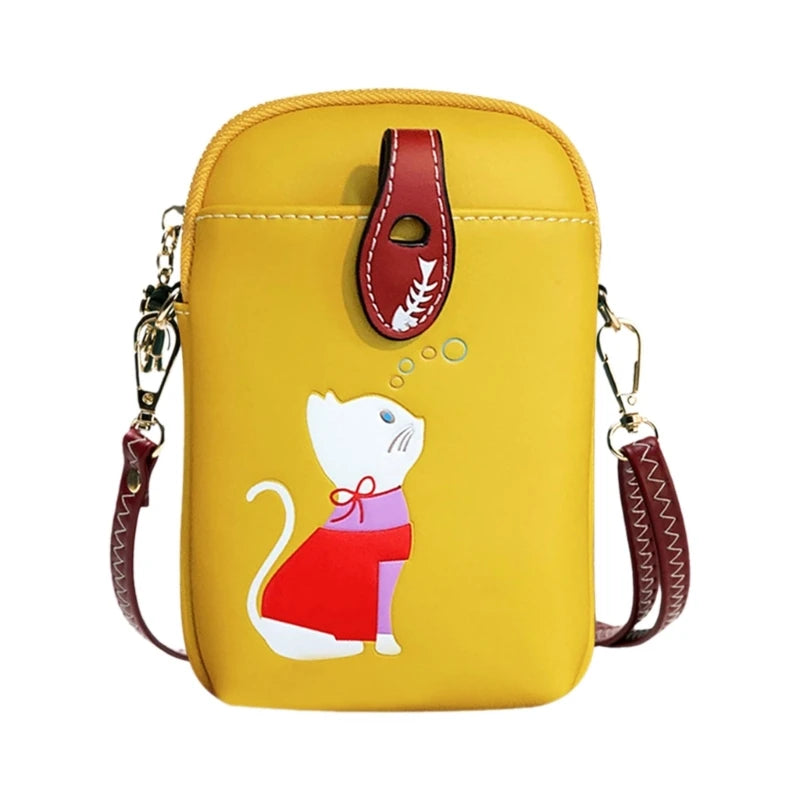 Lightweight PU Crossbody Bag Stylish Mini Shoulder Bag with Cat Print Fashionable Bag Lightweight Bag for Mobile