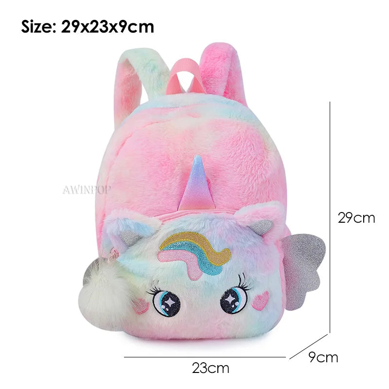 Little Princess Pink Unicorn Backpacks for Girls Cartoon Plush School Bags Cute Kids Book Travel Bags Toddler Children Schoolbag
