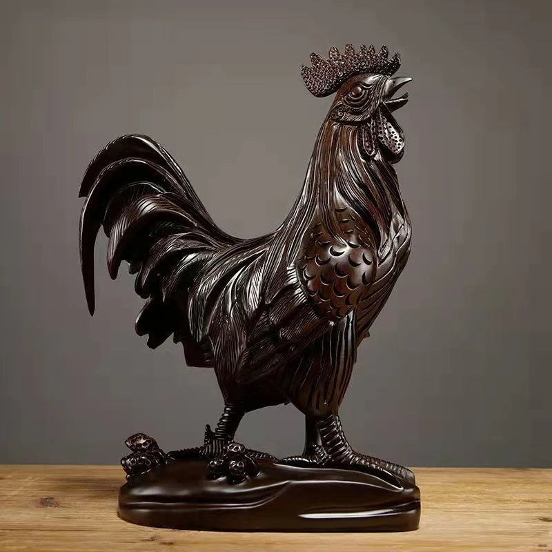 Living room wood carving, big rooster, flower pear, solid wood, fortune making, twelve zodiac zodiac, black sandalwood crafts