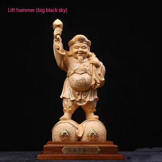 Lndia Big Black Sky Guardian God Solid Wood Statue,Solid Wood Carving High-end Home Living Room Feng Shui Characters Idol