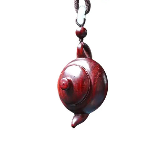 Lobular Red Sandalwood Hand Put Teapot Hand Piece Carved Text Play Sandalwood Pendant Office Decoration Modern Arts and Crafts