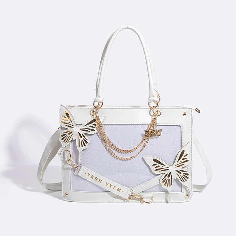 Lolita Girls Gothic Itabags Shoulder Bags Briefcases Demon Labyrinth Butterfly Chains Transparent Layer Party Vintage HandBags