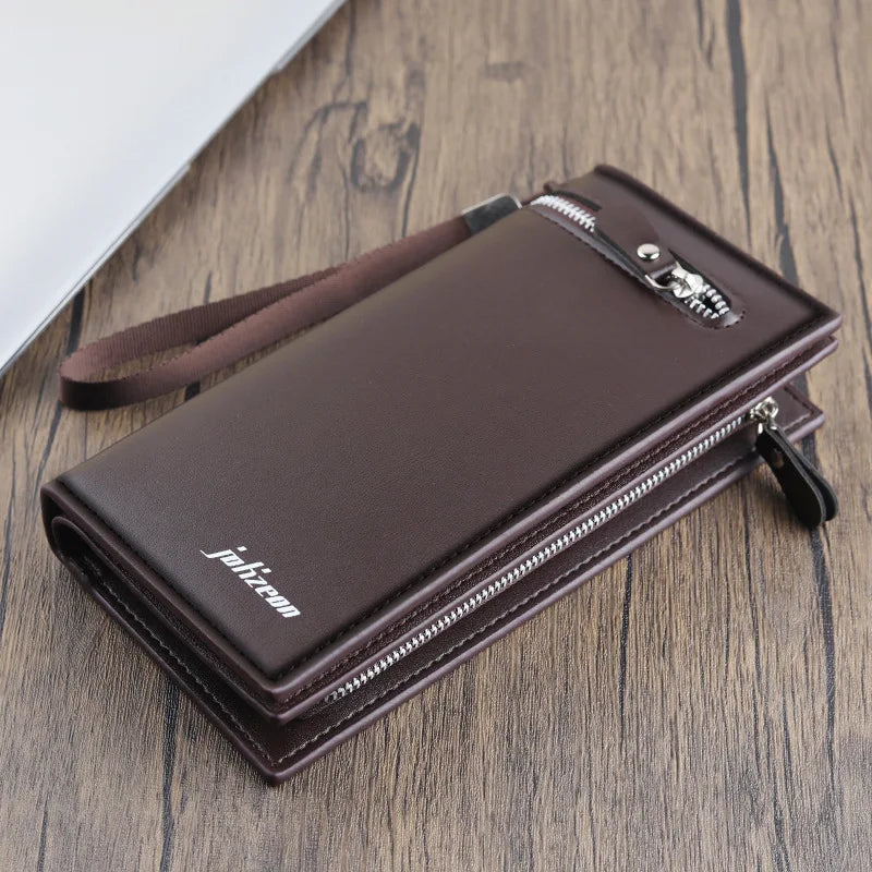 Long Men's Business Wallet with Zipper Portable Large Capacity PU Wallet Multi-card Anti-theft Brush Soft Leather Bag