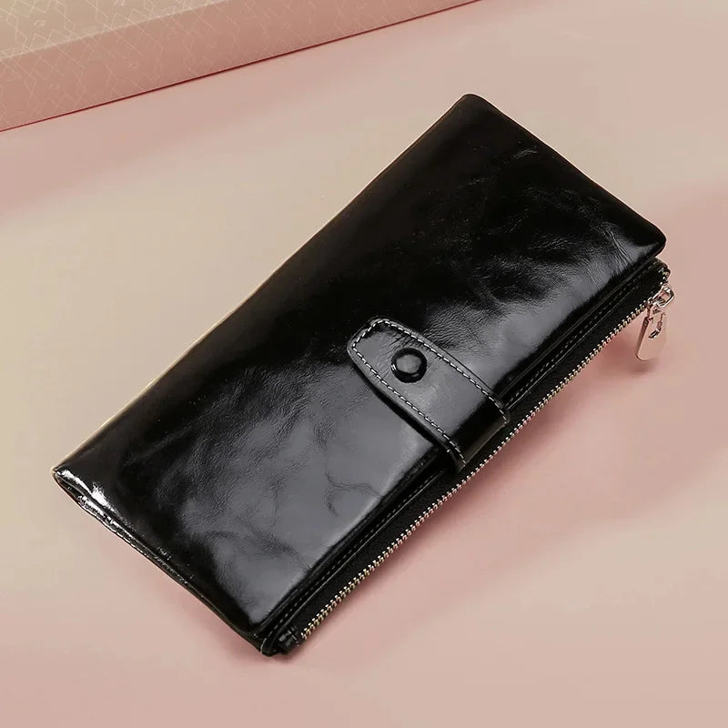 Long The First Layer of Cowhide Business Retro Waxed Leather Women's Wallets