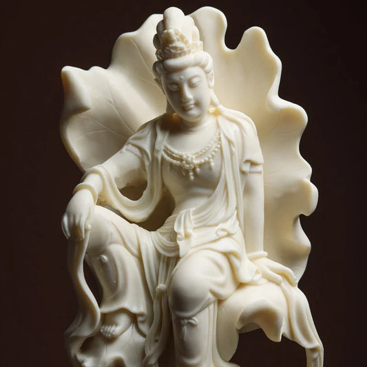 Lotus Leaf Guanyin Bodhisattva Figure Statue Resin Art Sculpture High grade Home Living Room, Room, Office Feng Shui Statues