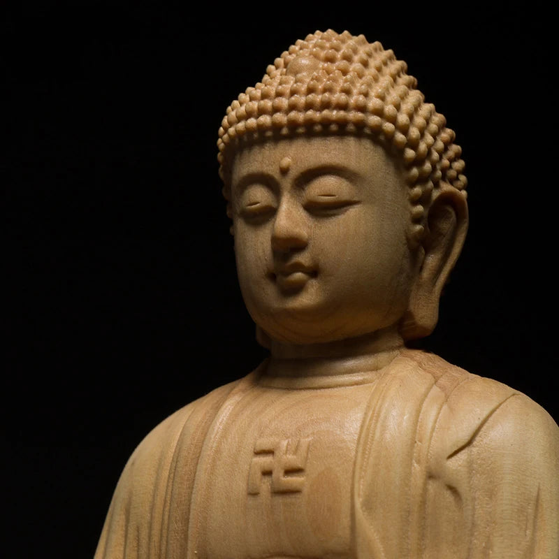 Lotus-Seated Wooden Buddha, Feng Shui, Enhanced Wood Carving, Bodhisattva Sculpture, Embodying Peace for Modern Home Decor