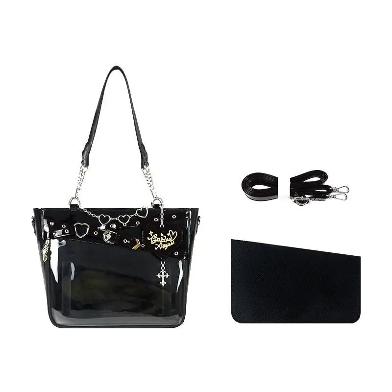 Lovely Gilrs Lolita Gothic HandBags Totes Female Cute Transparent Layer Chains High Capacity Shoulder Bags Itabags