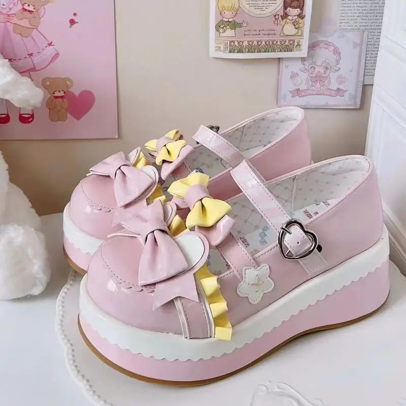 Lovely Girls Lolita Shoes Monk Straps High Heels Flat Platform Sweet Mary Jane Shoes