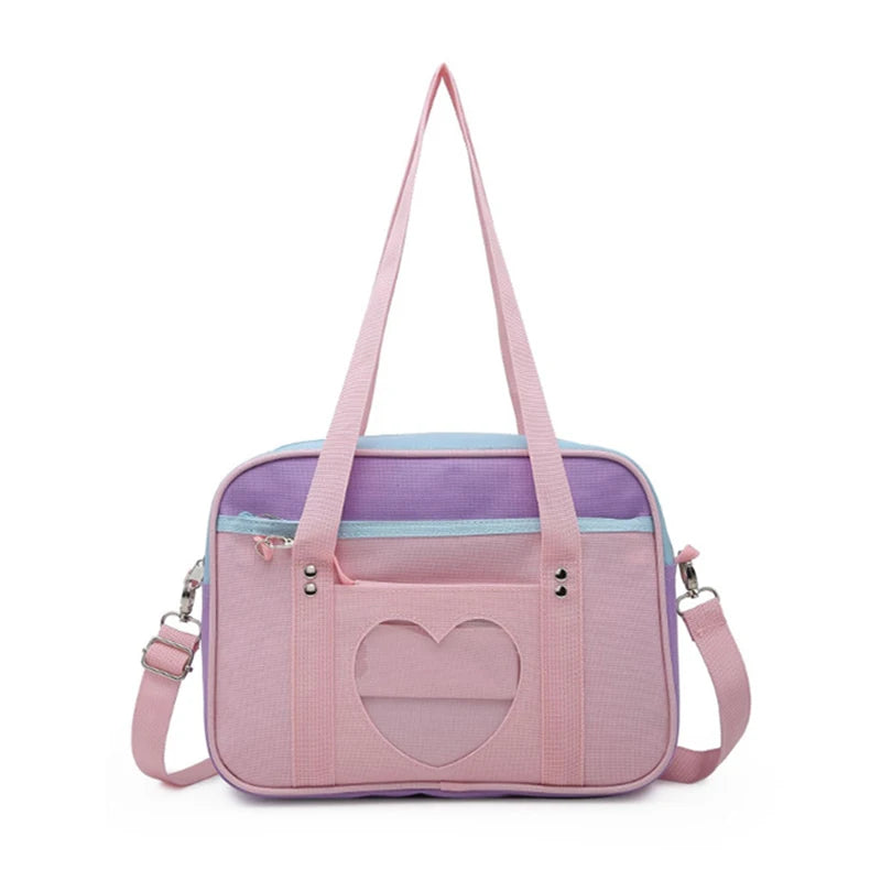 Lovely Japan Style Lolita Student Shoulderbags Heart Window Girl Pink JK Bag Briefcase Bookbag MessengerBags Handbags