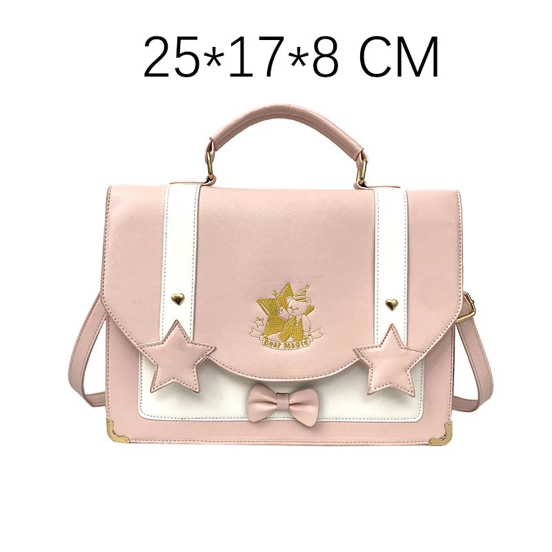 Lovely Japanese Girls Lolita JK Backpacks Satchels HandBags Students Cute Stars Embroidery Bear Briefcases Shoulder Bags