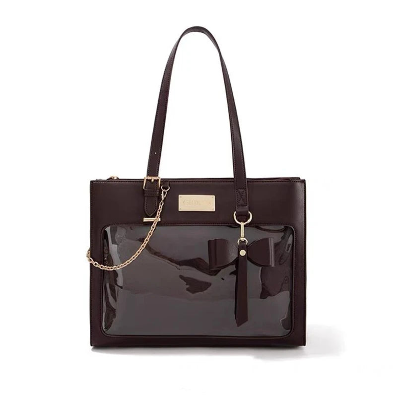 Lovely Japanese Lolita Girls Cute Tote HandBags Female Bowknot Chain Two Dimensional Shoulder Bags Transparent Window Itabags