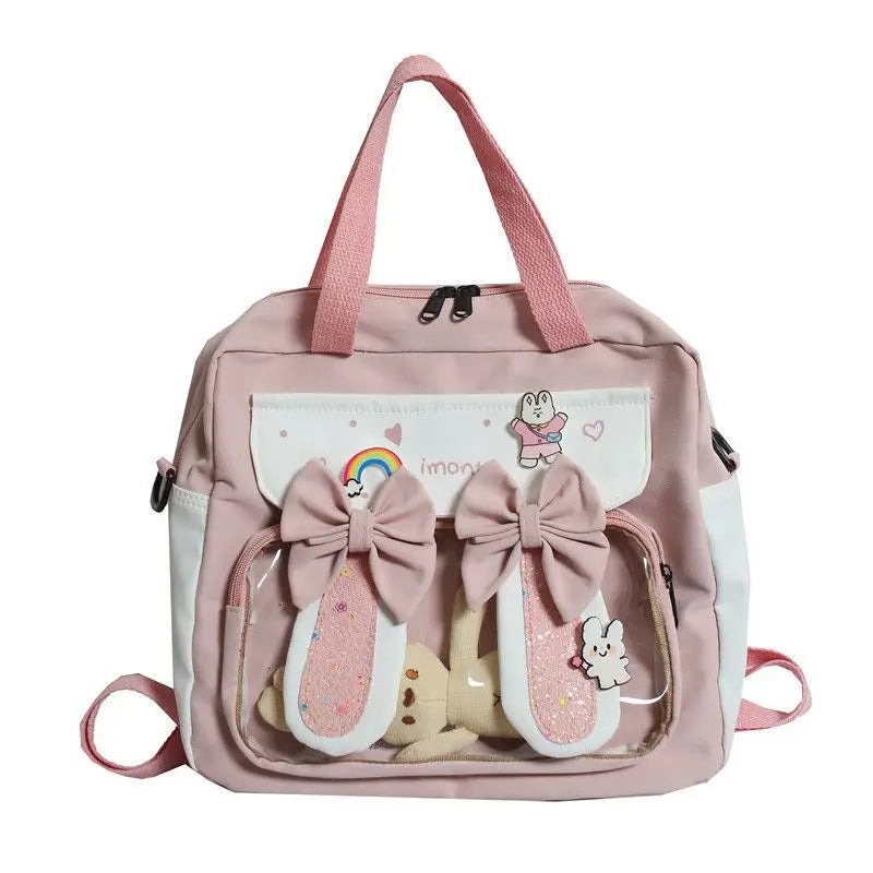 Lovely Korean Style Gilr Lolita Pink Backpacks Messenger Bags Waterproof Transparent Window School Cute Rabbit HandBags Itbags
