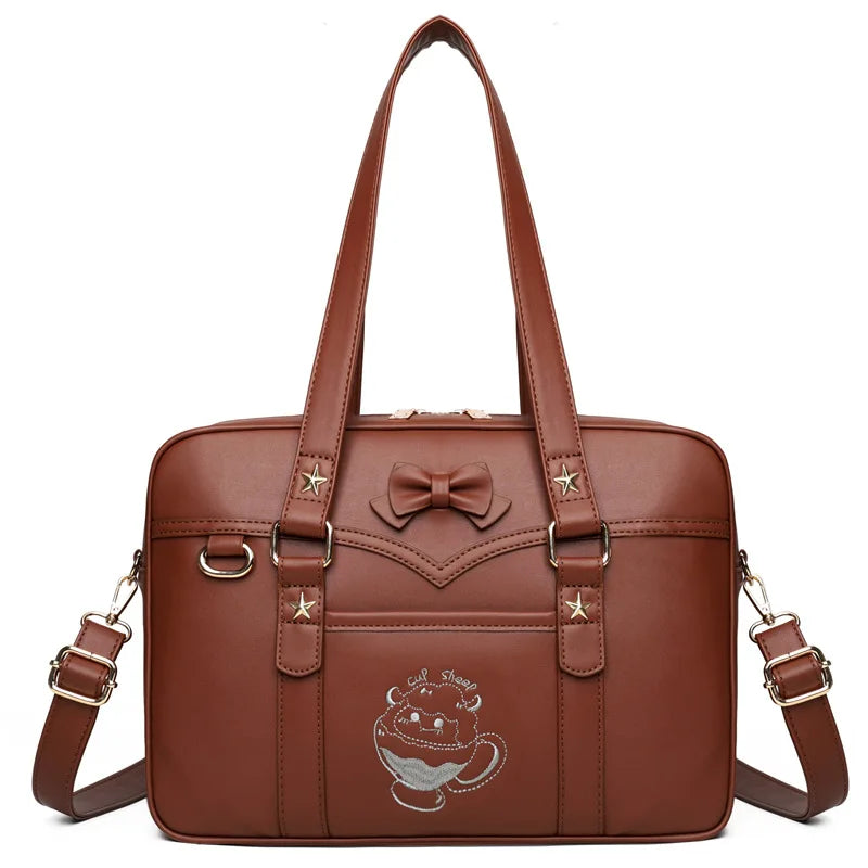 Lovely Korean Style Girl Lolita JK Itbag Briefcase Students Sweet Bowknot Embroidery Lamb Shoulder Bags HandBags Anime