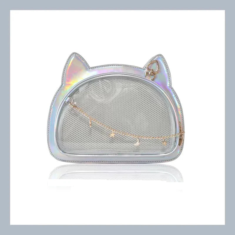 Lovely Lolita Girls Cat Style Itabags Shoulder Bags Kawaii Female Transparent Layer Moon Stars Chain HandBags
