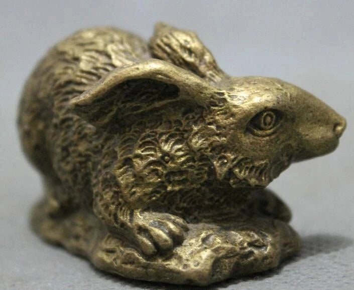 Lucky Chinese Pure Brass Folk Year Zodiac Animals Wealth Lovely Rabbit Statue