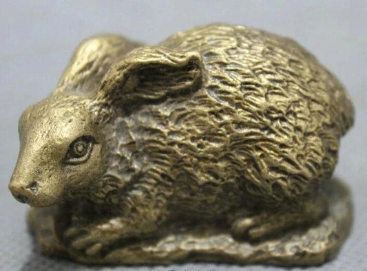 Lucky Chinese Pure Brass Folk Year Zodiac Animals Wealth Lovely Rabbit Statue