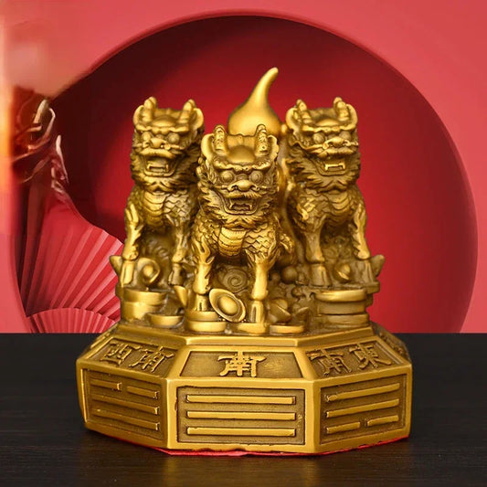 Lucky Feng Shui Copper Unicorn Ornaments Gossip Formation Money Yuanbao Gourd Home Decor Statues