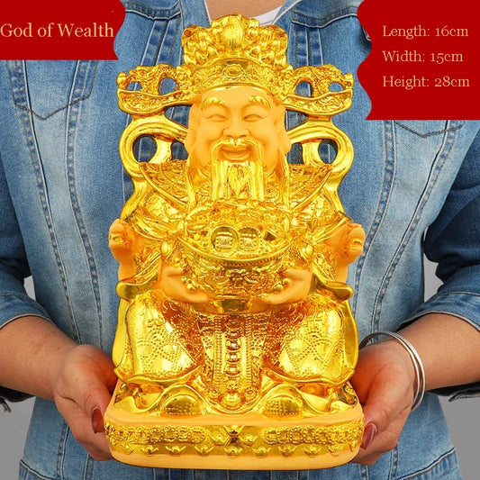 Lucky Fengshui Gold God of Wealth Resin Statue Home Decor Entrance Living Room Sculptures Crafts