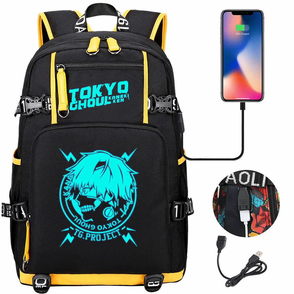 Luminous Anime USB Boys Girls Kids Book Bags Large Capacity Teenagers Schoolbags Women Men Laptop Travel Backpack Tokyo Ghoul