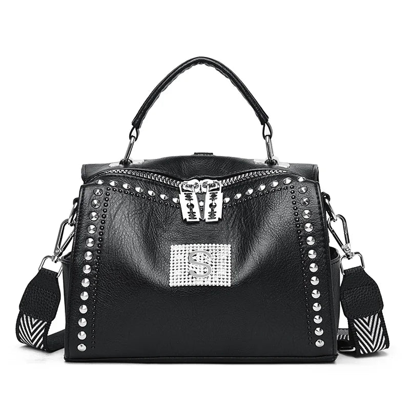 Luxury Brand Women Leather Handbags Fashion Rivet Tassels Women Bag Black Crossbody Bags 2021 soft Leather Shoulder Bag Women