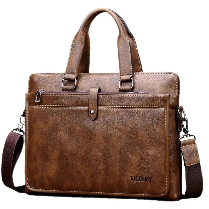 Luxury Business Men's Briefcase Vintage Leather Handbag Large Capacity Male Shoulder Crossboby Office Laptop Bag