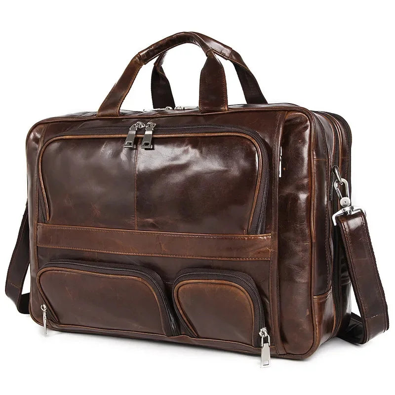 Luxury Business Men's Handbag Large Genuine Briefcase for Men Real Leather Messenger Male 17" Laptop Shoulder Bag