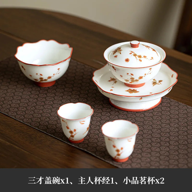 Luxury Ceramic Tea Tureen Chinese Kung Fu Teaware Teacups Set High End Porcelain Handmade Sancai Gaiwan Elegant Tea Bowl Cups