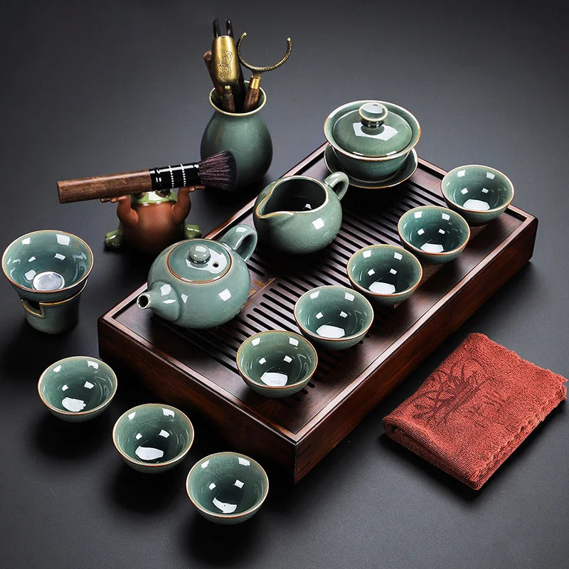 Luxury Chinese Puer Tea Set Ceremony Tray Drinkware Kitchen Afternoon Tea Gaiwan Teapot Mate Free Shipping Te Complete Drinkware