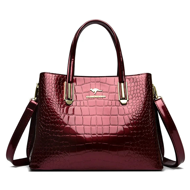 Luxury Crocodile Pattern Patent Leather Shoulder Crossbody Bag for Women 2023 Women's Handbag 3 Layers Female Messenger Tote Sac