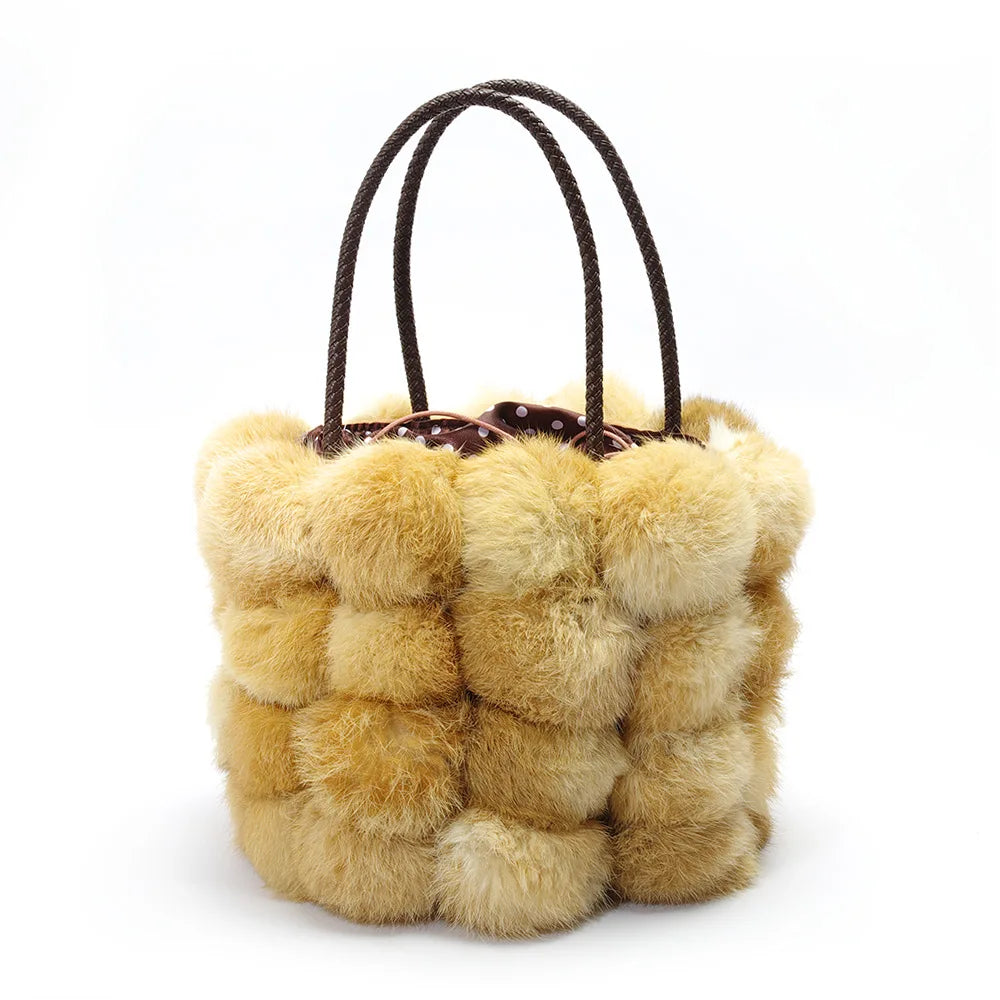Luxury Fur Handbag Female Autumn Winter New Plush Furry Bucket Bags Large Capacity All-match Portable Purses Clutch Bolsos Mujer