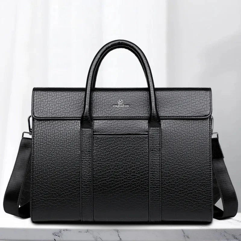 Luxury Genuine Leather Men's Briefcase Vintage Laptop Computer Large Capacity Handbag Business Male Shoulder Messenger Bag