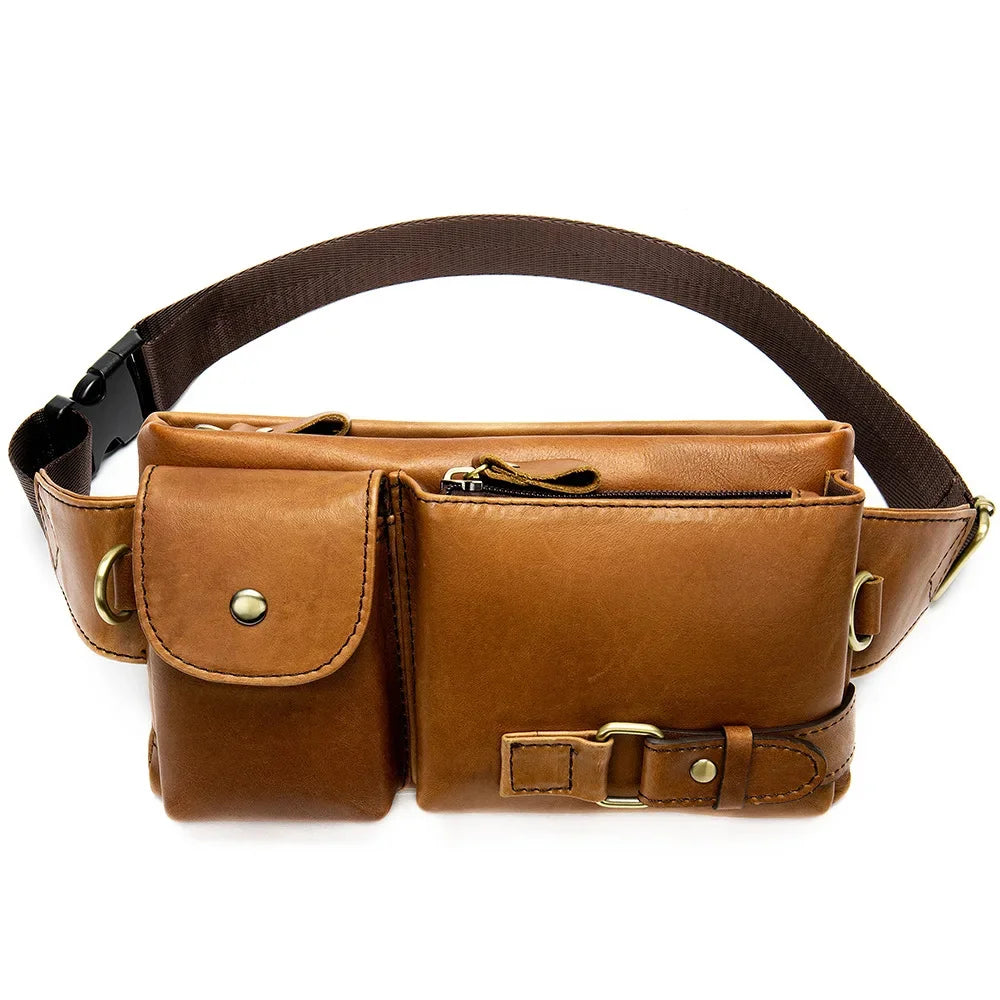 Luxury Genuine Leather Men's Fanny Pack Cowhide Shoulder Crossbody Casual Phone Waist Belt Fashion Male Chest Bag