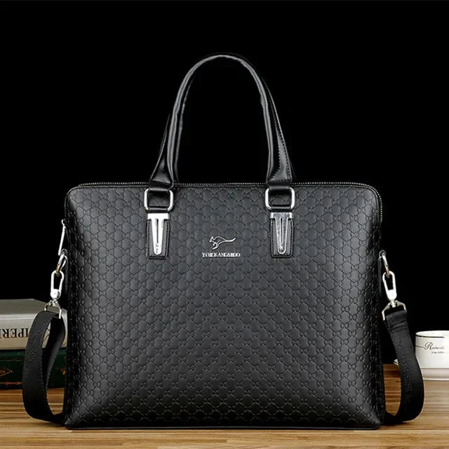 Luxury PU Leather Men's Briefcase Business Handbag Tote Large Capacity Male Shoulder Messenger Horizontal Laptop Bag