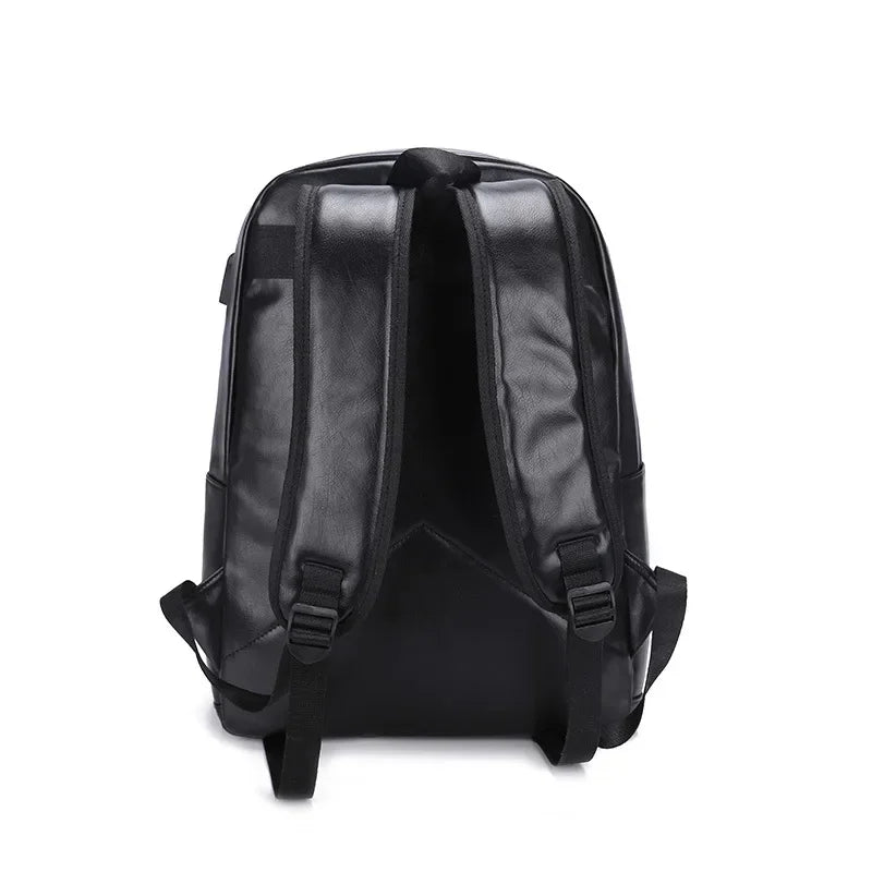 Luxury PU Leather Men's Fashion USB Charging Student School Business Man Laptop Bag Waterproof Travel Backpack
