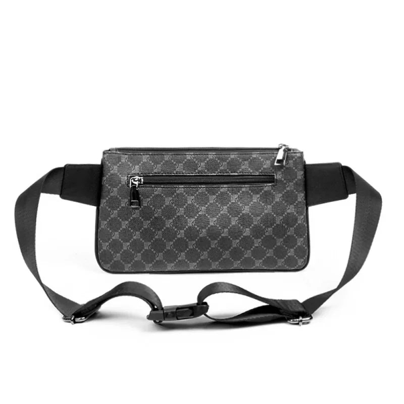 Luxury Plaid Men's Casual Leather Phone Travel Waist Fashion Chest Pack Male Shoulder Crossbody Bag