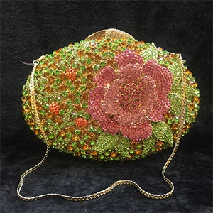 Luxury Red Crystal Wedding Clutch Gold Metal Bridal Evening Bags Flower Clutches For Women Gift Hollow Out Diamond Handbag Purse