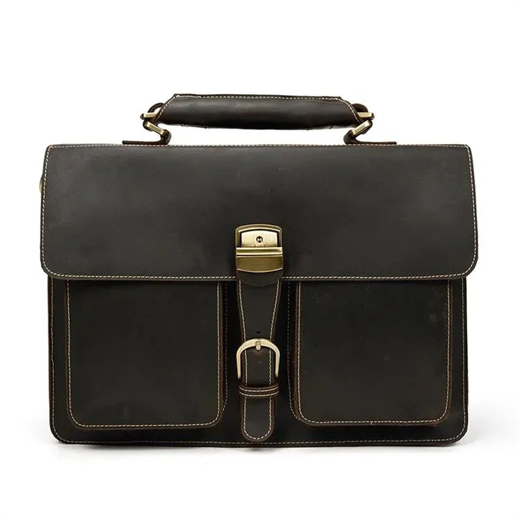 Luxury Retro 100% Cow Leather Men Briefcase 15.6 inch Large Capacity Laptop Fashion Shoulder Male Business HandBag