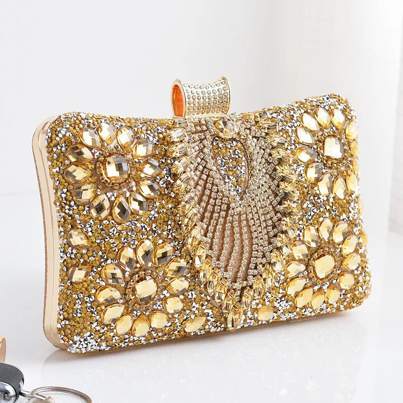 Luxury Rhinestones Glitter Dinner Bag Pretty Purses for Women Wedding Party Brands Evening Bags Chain Satchel Clutch Handbags