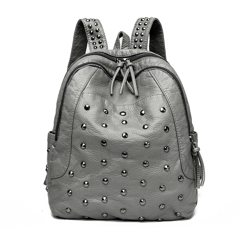 Luxury Soft Leather Large Capacity Women's Backpacks Rivet Design Backpack 2023 High Quality Leather Backpack Women Shoulder Bag
