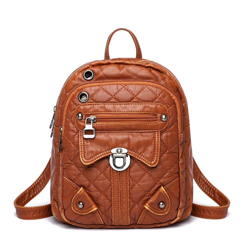 Luxury Soft Leather Women's Backpack High Quality PU Leather School Bags For Girl Multi-zip Large Capacity Travel Women Backpack