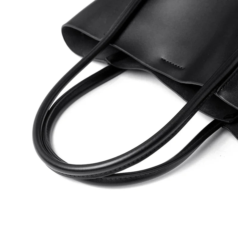 Luxury Solid Genuine Leather Casual Shopper Shoulder Crossbody Bag Commuter Large Bucket Handbag High Quality Cowhide Women Tote