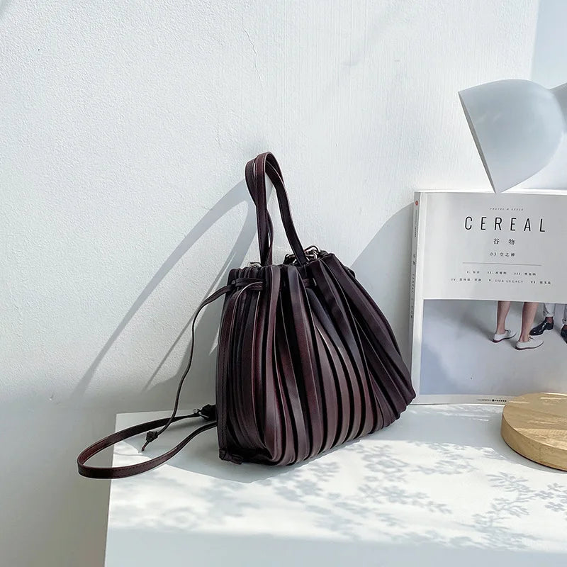 Luxury Trendy Women's Handbag Korean Version of The New Fashion PU Leather Pleated Shoulder Bag