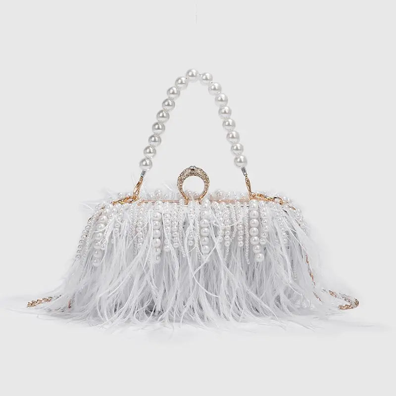 Luxy Moon Designer Ostrich Fur Feather Wallet Clutch Bag Women Clutch Diamond Knuckle Rings Dinner Evening Bag Chain Purse