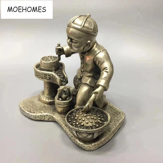 MOEHOMES China Tibet Silver Ancient Bring good luck and get rich by diligence statue Ornament metal crafts home decoration