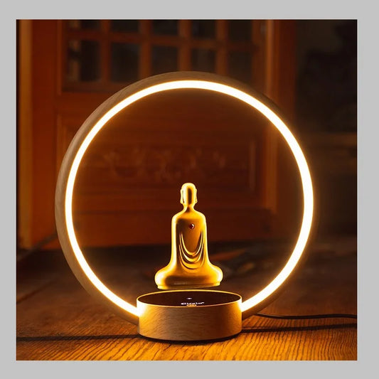 Magnetic Levitation Self Rotating Buddha Statue LED light-emitting ring table lamp Faceless Buddha Home furnishings