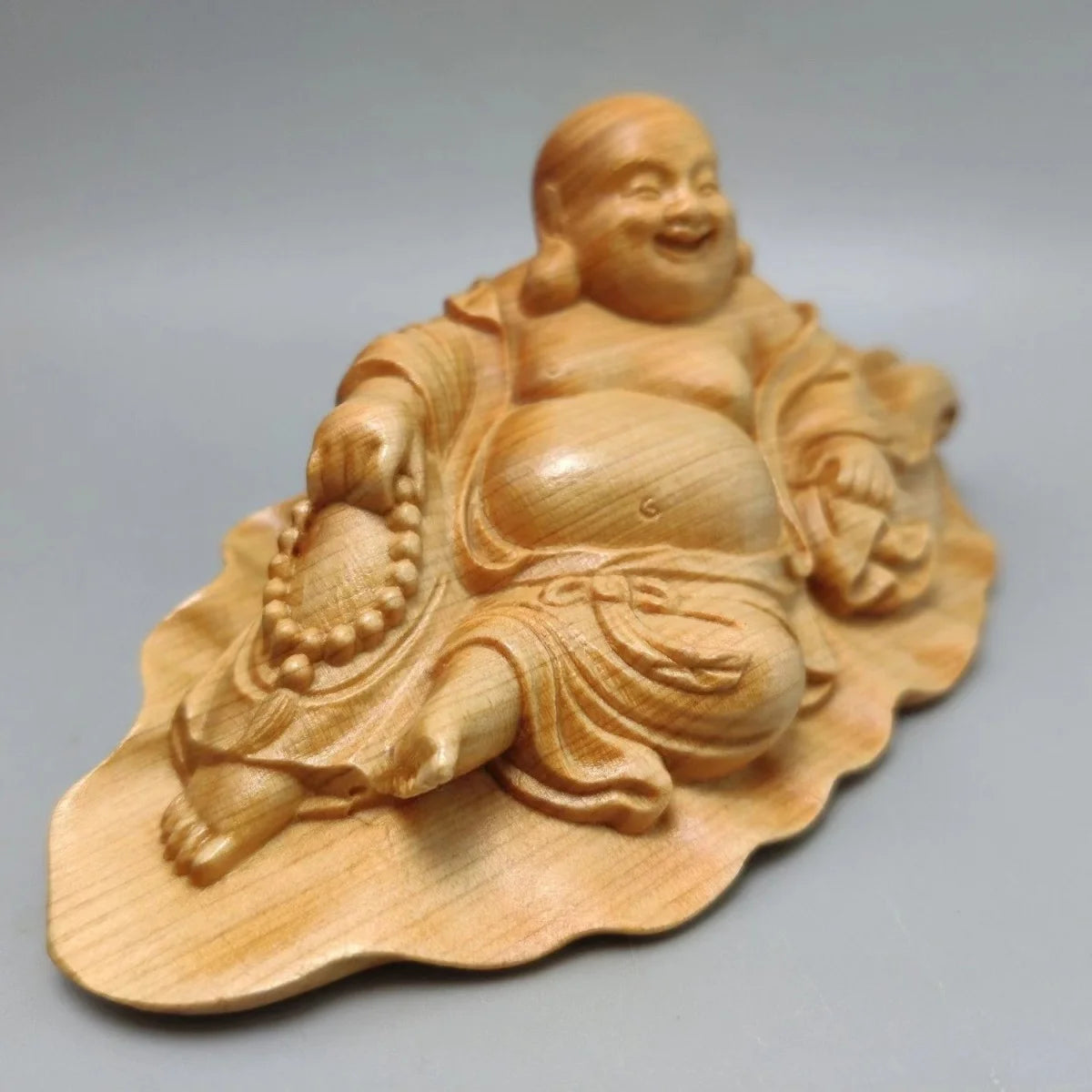 Maitreya Buddha Cliff Cypress Wood Carving Yuanbao Smiling Buddha Car Ornament Crafts Home Household Attract Wealth