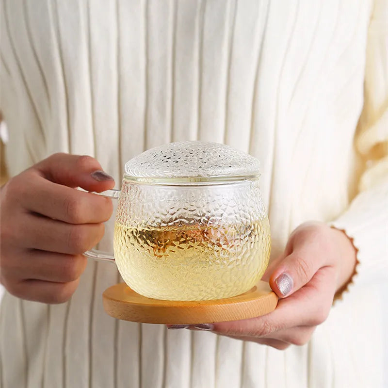 Malleolar Stria Glass Mug for Stove High Temperature Resistant Explosion Proof Teacup Filter Milk Mug Rose Flower Household Cups