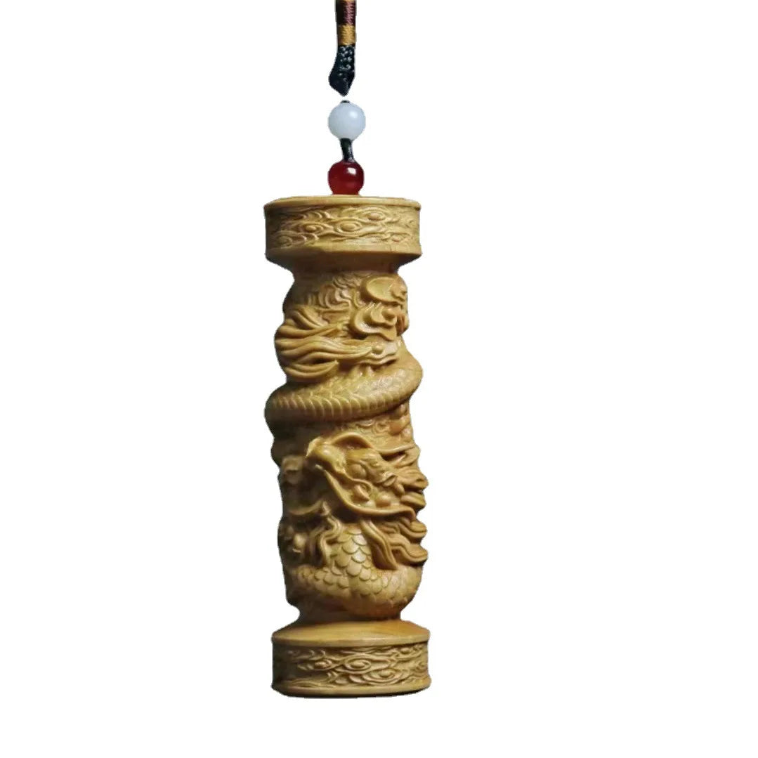 Mascot Flying Dragon Column Decorative solid wood statuettes Pure manual carving Home room car key pendant New Year Gift 10cm
