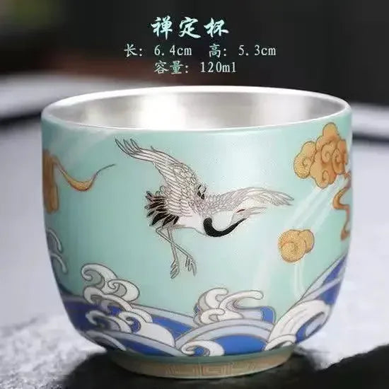 Master Cup Silver Single Porcelain Tea Bowl Ceramic 999 Ru Kiln Kung Fu Set Teaware Kitchen Dining Bar Home Garden