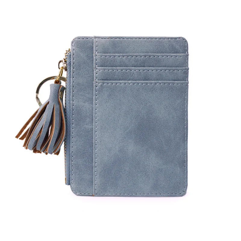 Matt Leather Mini Tassel Women Card Holder Cute Credit ID Card Holders Zipper Wallet Case Change Coin Purse Keychain Nubuck New